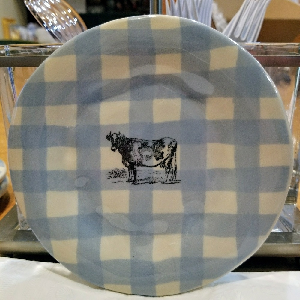 Rae Dunn Boutique Gingham Farm Plate - Cow